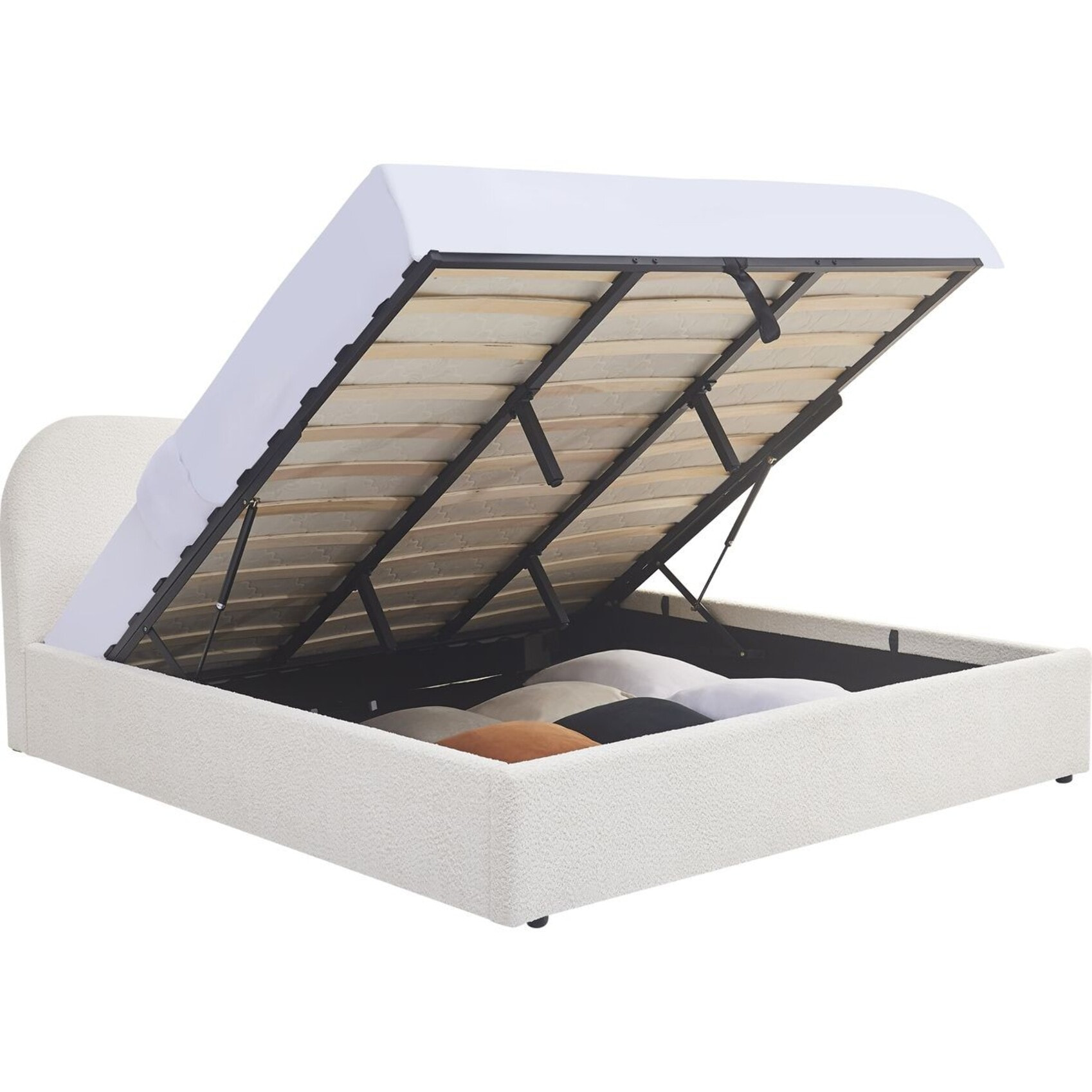 Lit coffre avec tête de lit en tissu bouclé - SUZON