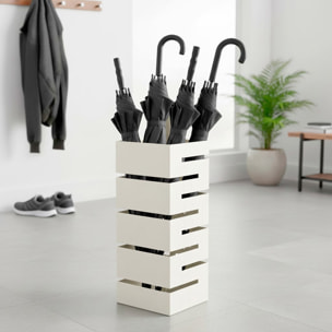 Portaombrelli In Acciaio Zincato Per Interno Esterno Con Vaschetta Scolapioggia 2 Ganci Removibili Base Antiscivolo 49 x 15,5 x 15.5 Cm Bianco