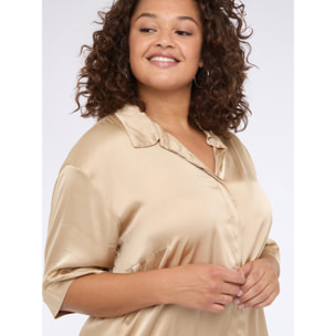 Fiorella Rubino - Camisa de satén elástico con mangas tres cuartos - Beige