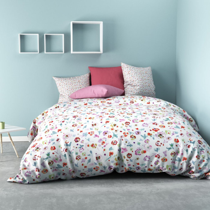 Parure de couette 3pcs 100% microfibre motif floral - blanc