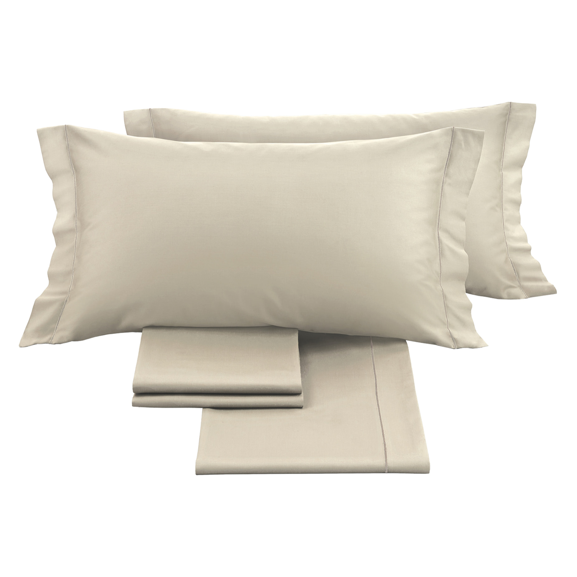 Completo letto in raso tinta unita beige 100% cotone