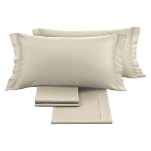 Completo letto in raso tinta unita beige 100% cotone