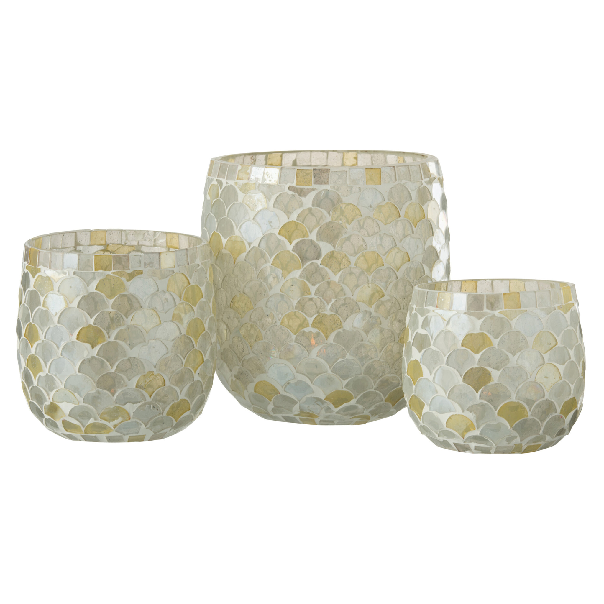 J-Line photophore Mosaique - verre - blanc/jaune clair - large