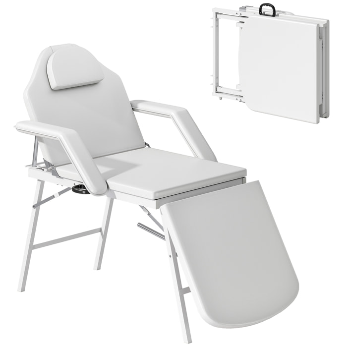 Camilla Masaje Plegable Portátil Camilla Estética Profesional de 3 Zonas con Respaldo Soporte para Piernas Ajustables Reposacabezas Extraíble Reposabrazos Acolchados para Spa 182x82 cm Blanco