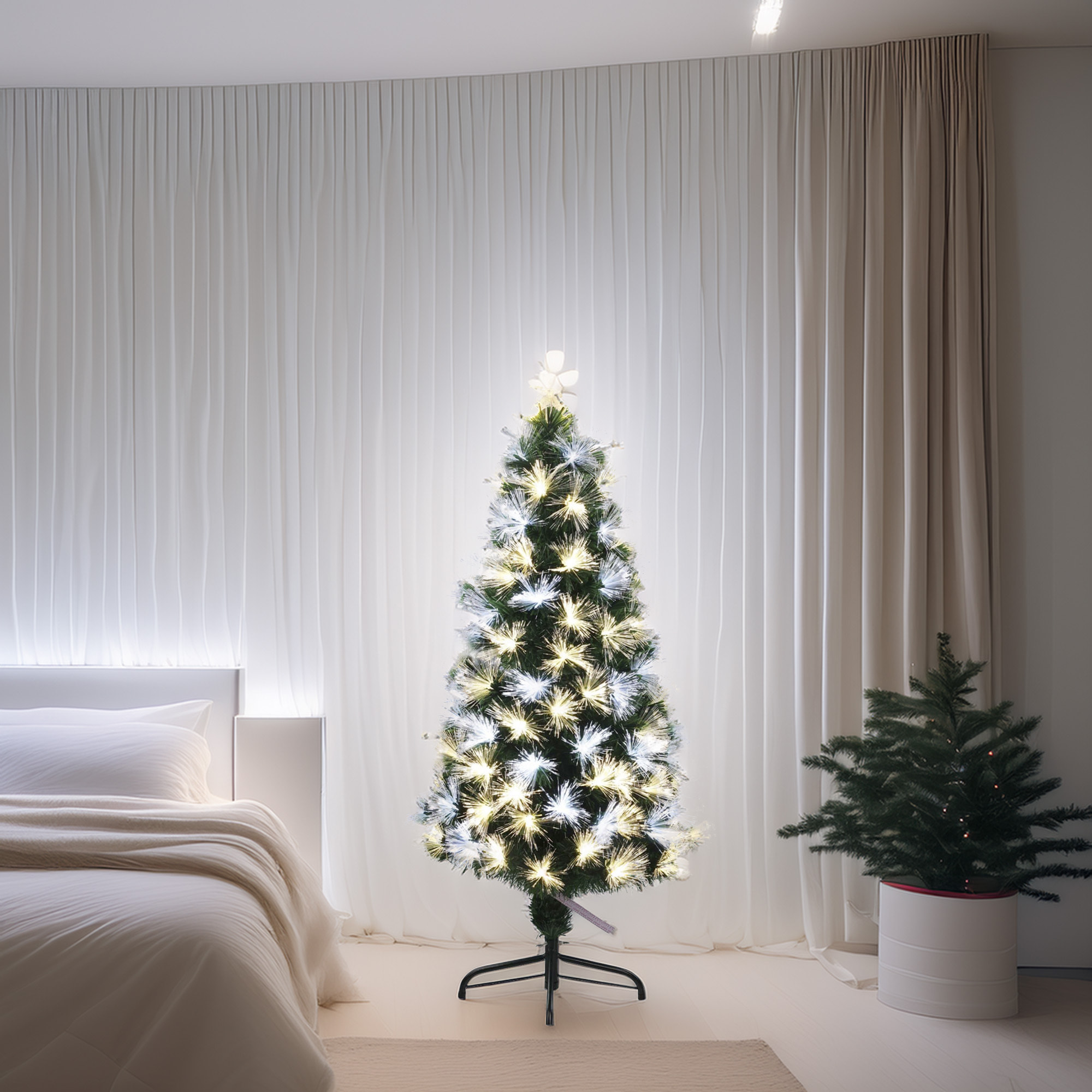Árbol de navidad de fibra óptica con 135 luces led blanco y blanco cálido y 8 funciones de color h.120cm