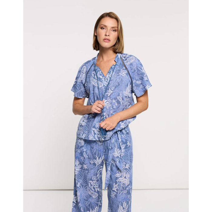 Blusa Manga Corta Azul - Velora