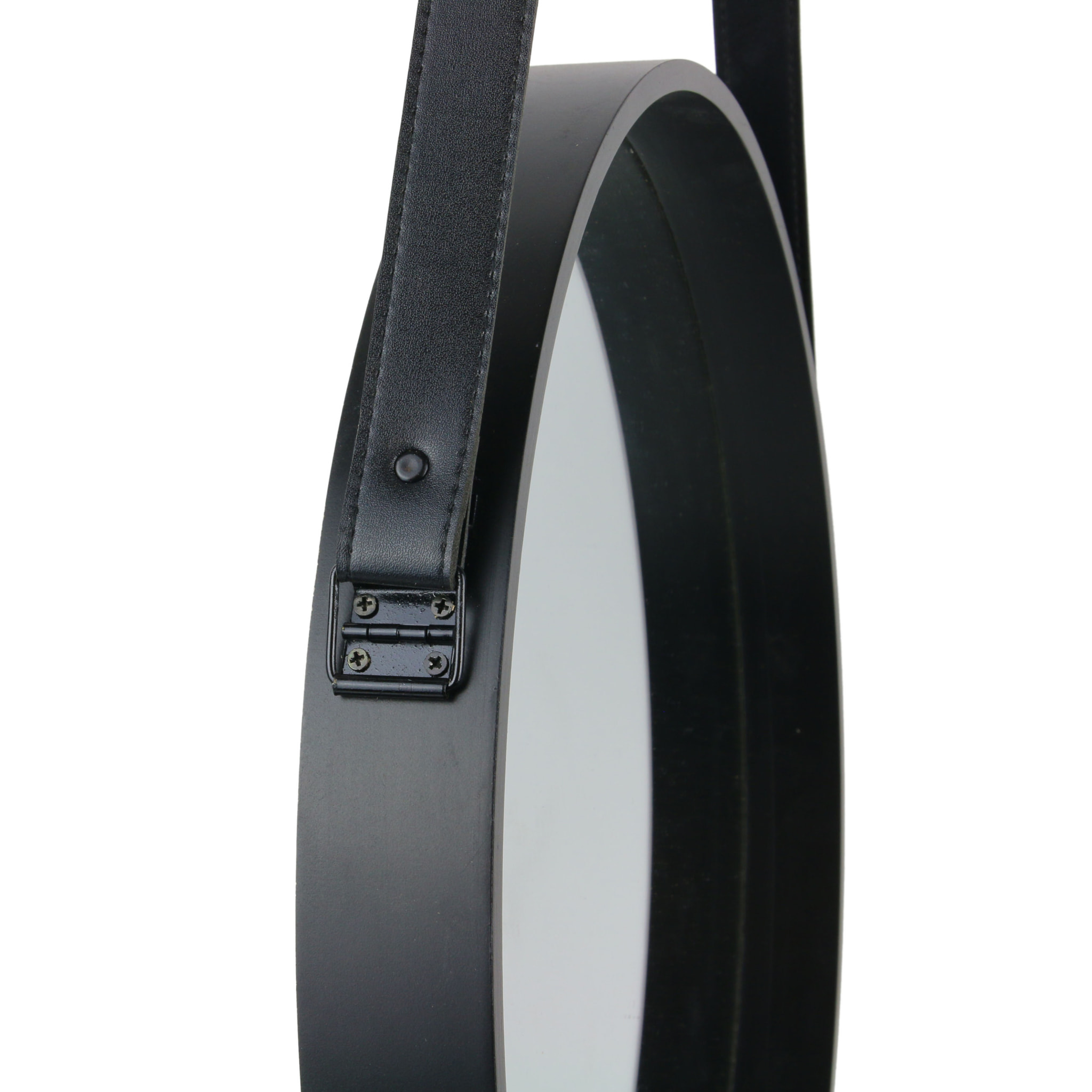 Miroir Rond Avec Anse Pu Noir 40cm