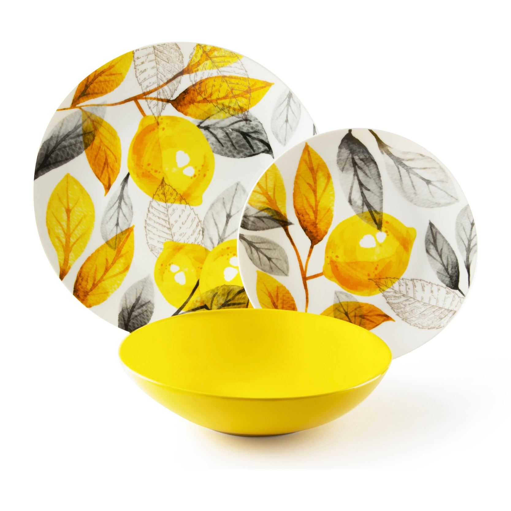 Service de table 18 pièces Excelsa – Lemon Grey, Porcelaine Jaune