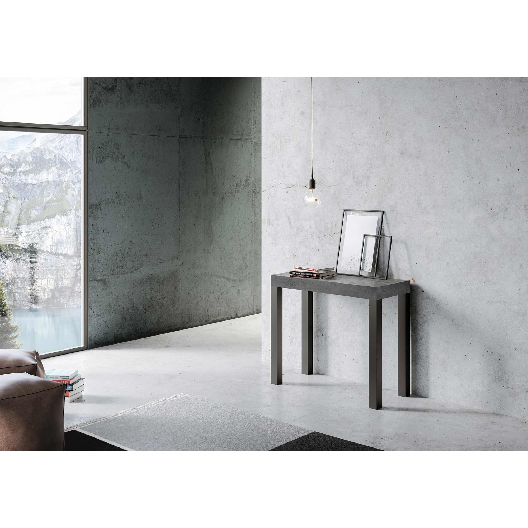 Console extensible 90x40/300 cm Everyday Gris Béton cadre Anthracite