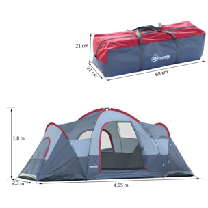 Tente de camping familiale 5-6 pers. - grande porte + 3 fenêtres - fibre verre polyester oxford gris rouge