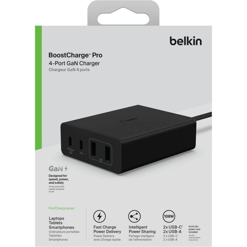 Chargeur secteur BELKIN 4 ports 2 USB-C 2 USB-A 108W Noir
