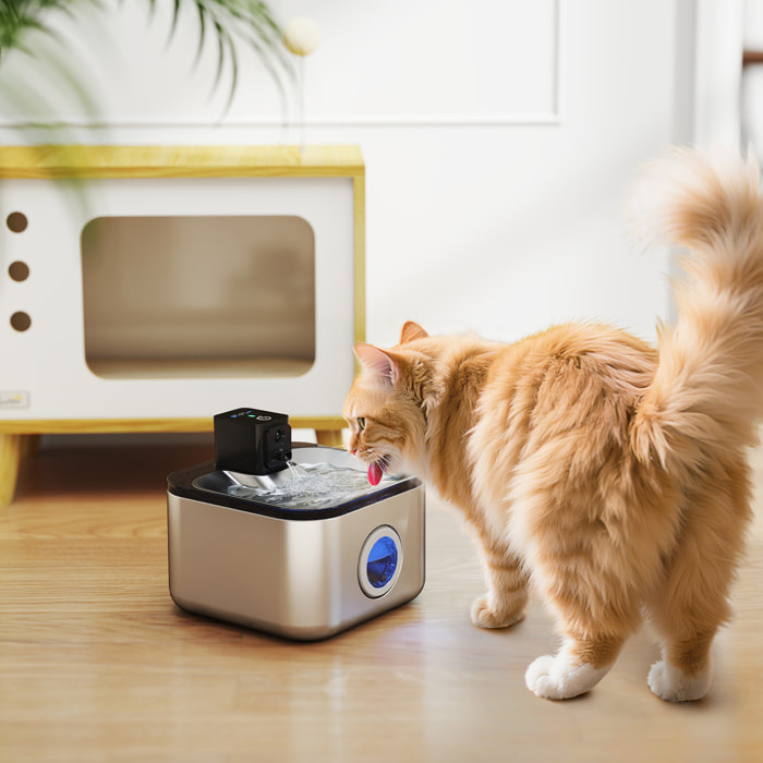 Fontaine à eau pour chat 4,2L filtration 3 étapes charge USB câble + nombreux accessoires inclus acier inox