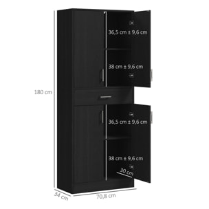 Buffet haut de cuisine style contemporain - 4 portes, 2 étagères réglables, tiroir coulissant - effet bois noir