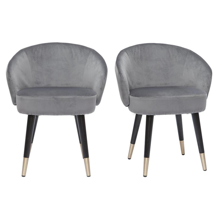 Chaises design en tissu velours gris, bois noir et métal doré (lot de 2) BRIZO