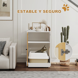 Arenero para Gatos Mueble Arenero para Gatos con Bandeja Extraíble Compartimentos Ruedas y Tapete para Rascar Caja de Arena para Gatos para Interior 57x50x80,5 cm Blanco y Roble