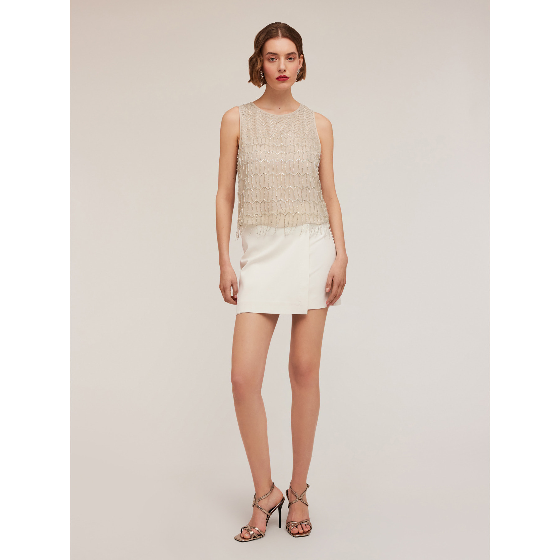 Motivi - Besticktes Top mit Fransen - Beige