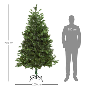 HOMCOM Árbol de Navidad Ø105x210 cm Artificial con 934 Ramas PE Tridente y PVC Individual y Base Plegable Árbol Navideño Decorativo Exteriores Interiores Verde