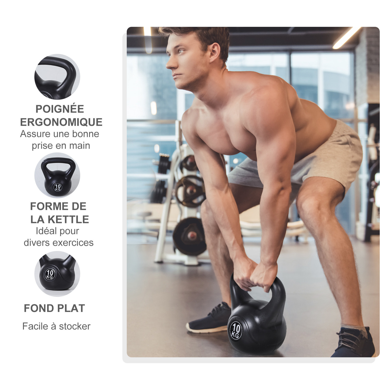 Kettlebell 8 Kg - haltère boule - poignée ergonomique - PVC noir