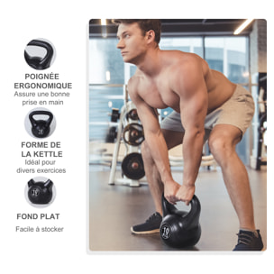 Kettlebell 8 Kg - haltère boule - poignée ergonomique - PVC noir