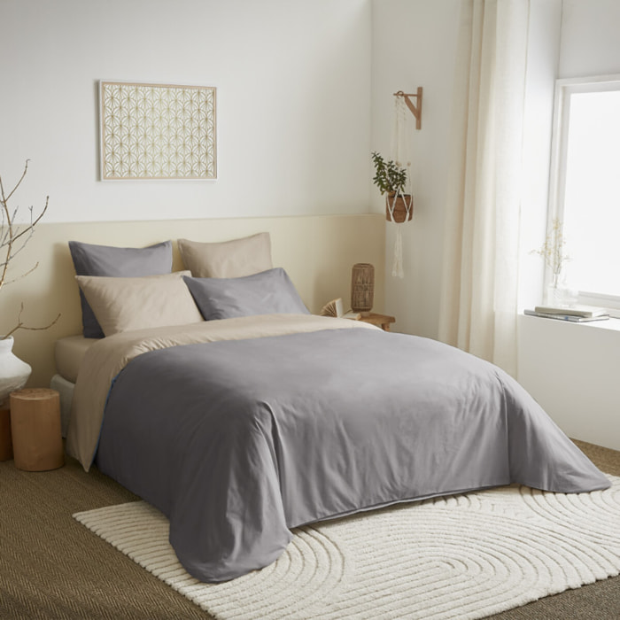 Pack complet 6 pièces Taupe/Lin réversible housse de couette