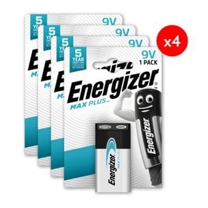 Pack de 4 - Energizer Max Plus Alcaline 9V, pack de 1 Pile