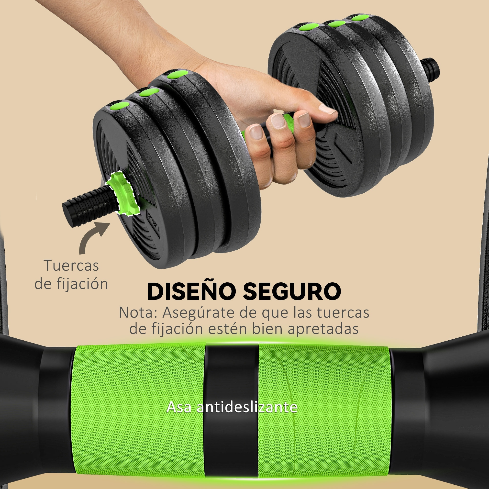 Juego de Mancuernas Ajustables 3 en 1 20kg, Juego de Pesas con Barra de Conexión y Mango Antideslizante, Pesas y Mancuernas para Hombres y Mujeres, Ejercicio de Fitness, Casa Gimnasio
