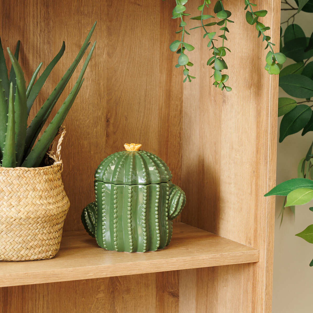 Boîte déco "Yuca" céramique vert 16xH15,5x11cm