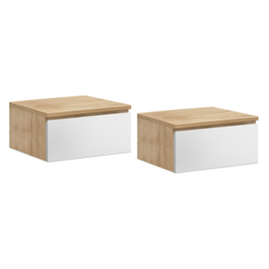 Tables de chevet suspendues Tom 1 tiroir bois et blanc - lot de 2