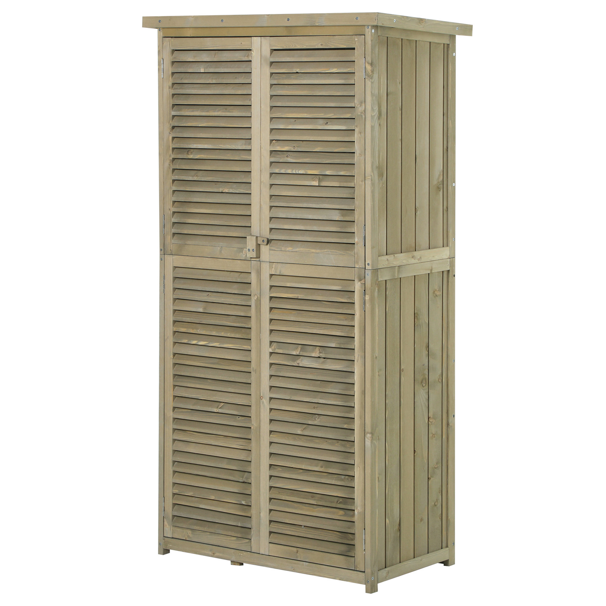 Armoire de jardin portes persiennes 2 étagères bois pin