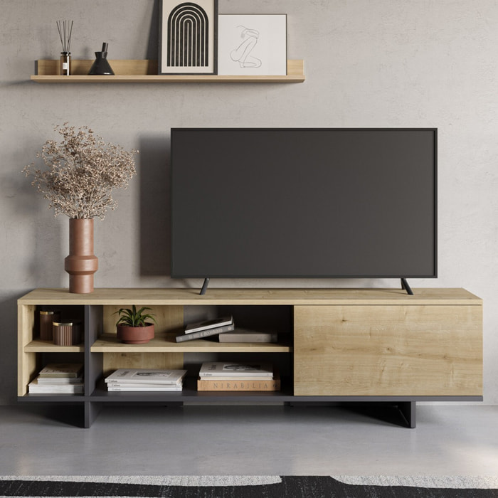 Meuble Tv 1 porte décor chêne - ALICIA