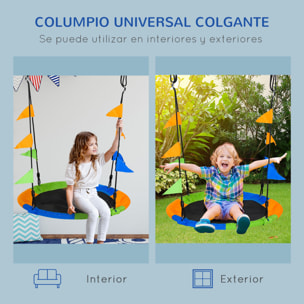 Columpio de Jardín Nido Ajustable con Cuerdas y Banderas para Niños Ø100x180 cm