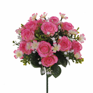 Bouquet Di Rose E Gipsophila. Altezza 33 Cm - Pezzi 4 - 23X33X23cm - Colore: Rosa - Bianchi Dino - Fiori Artificiali