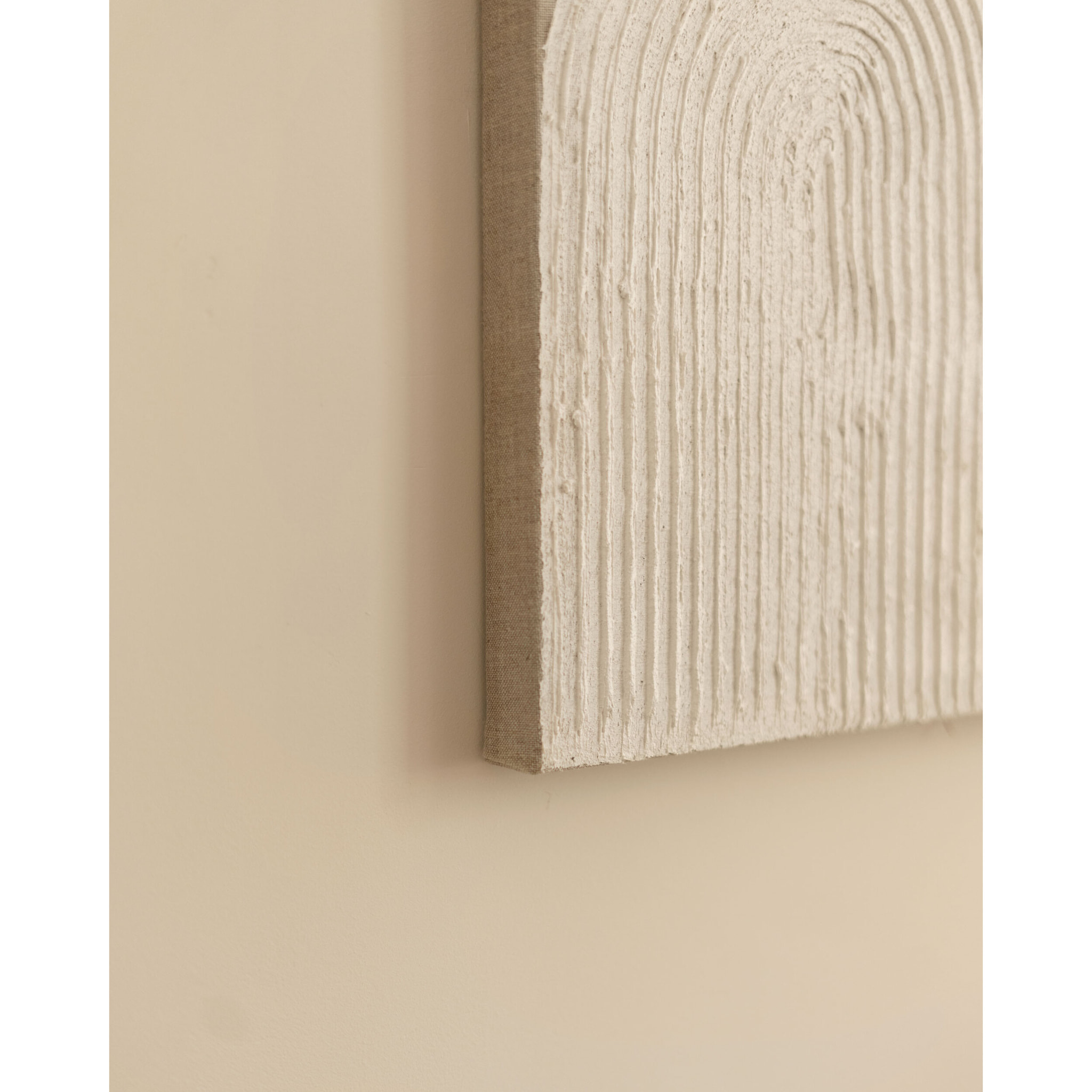 Tableau beige et blanc décoratif sur lin avec cadre en bois peint à la main à la peinture à l'huile en différentes tailles