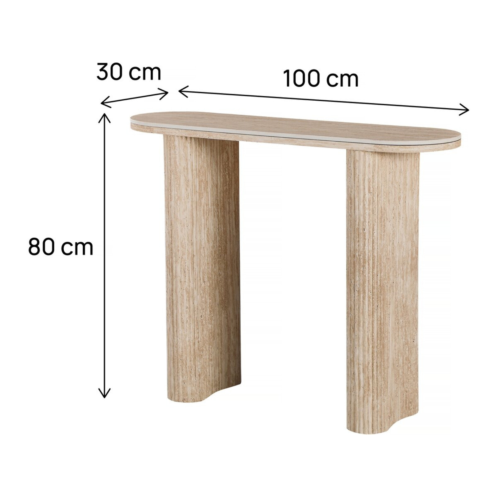 Table console travertin en céramique "Alba" - 100 x 30 x 80 cm - Marron