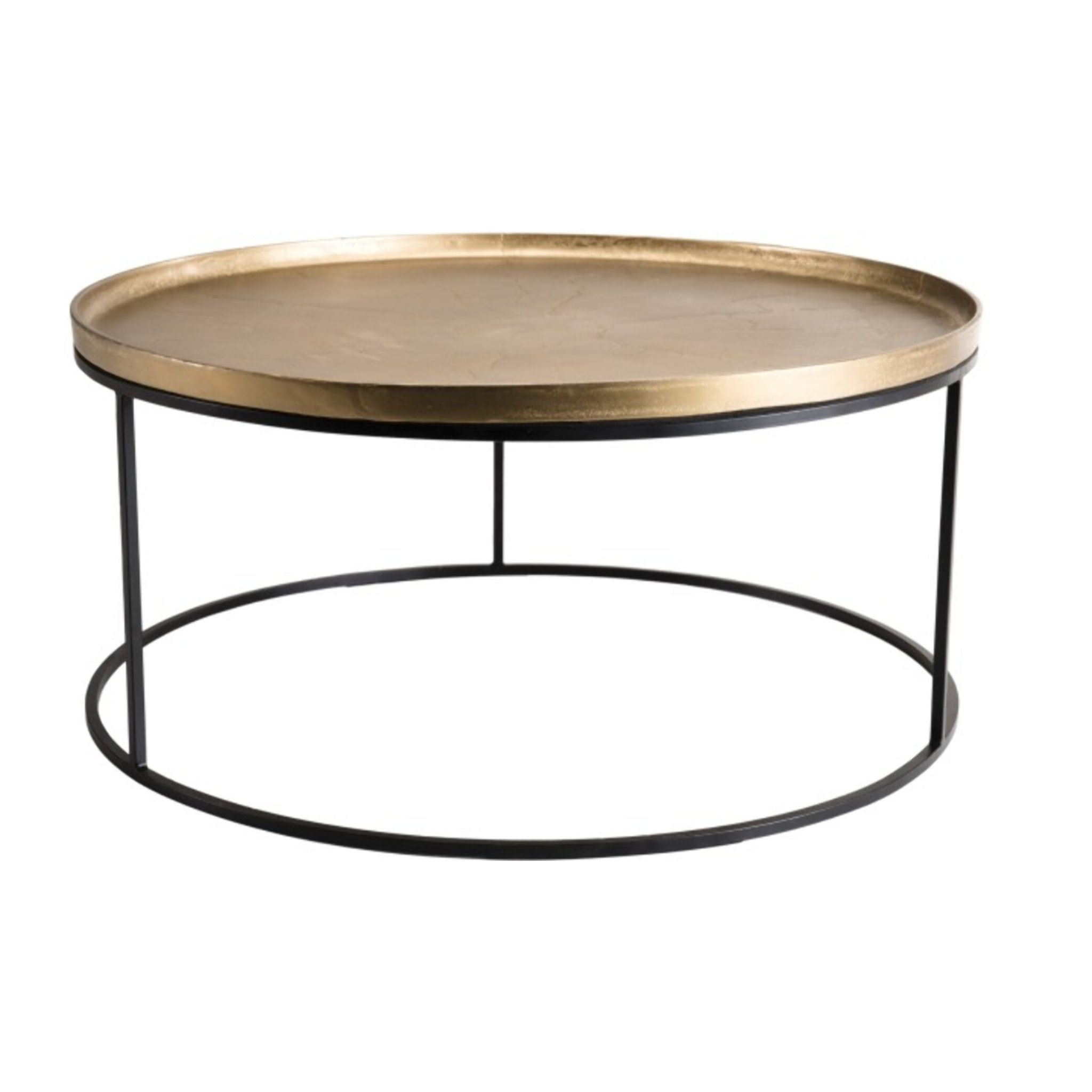 JOHAN - Table basse ronde 88x88cm aluminium doré pieds ronds métal noir