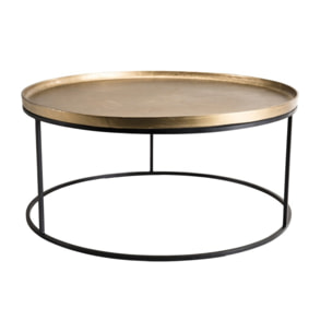 JOHAN - Table basse ronde 88x88cm aluminium doré pieds ronds métal noir