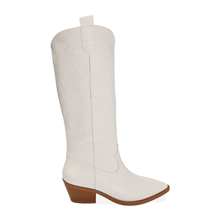 Stivali texani bianchi, tacco 5,5 cm