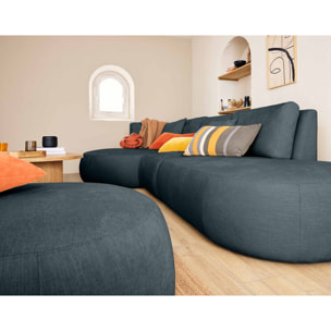Santorini - canapé modulable d'angle gauche + pouf - 5 places - en tissu texturé - Bleu grisé
