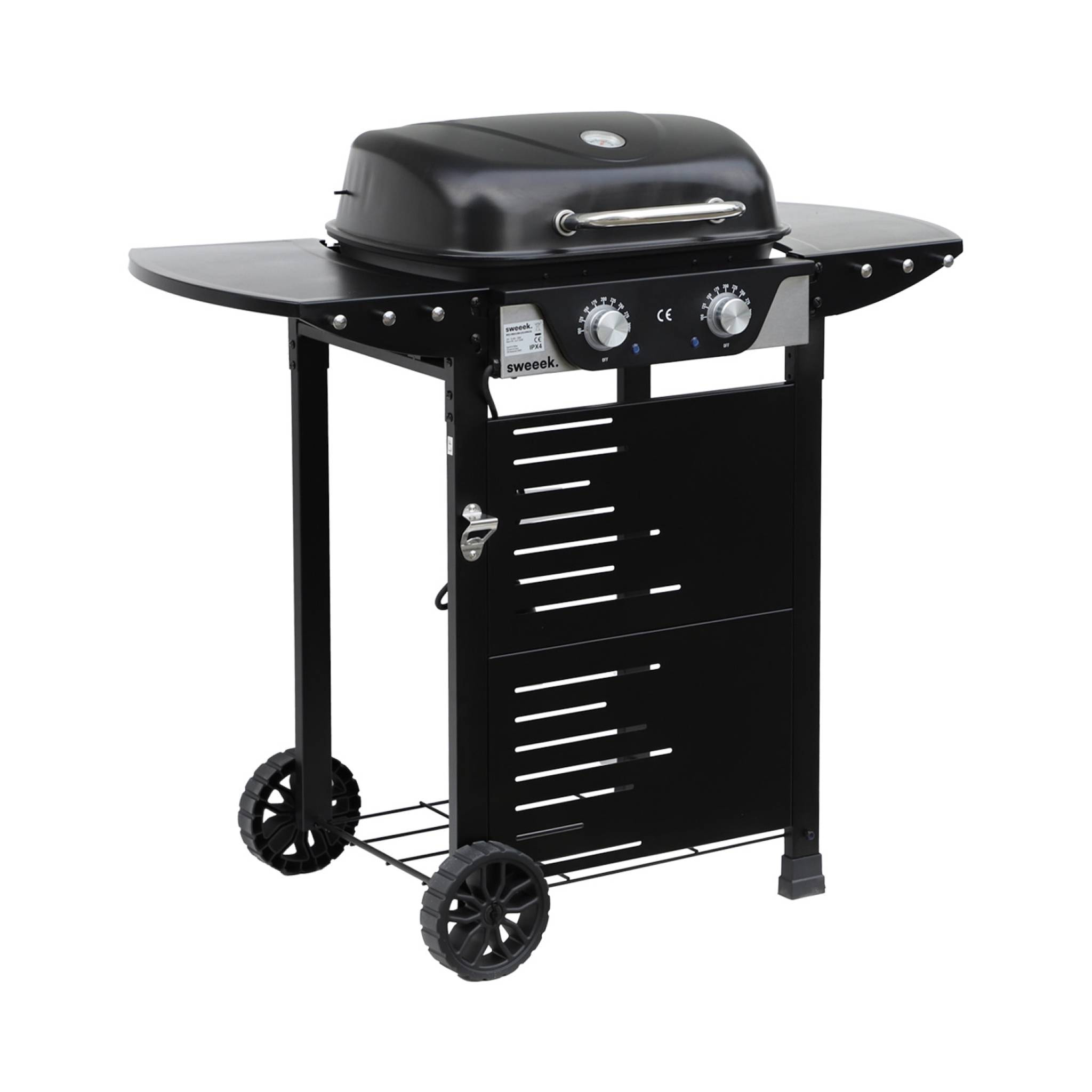 Barbecue électrique noir 2 brûleurs. acier émaillé 2300 W. L 100 x P 61 x H 121.5 cm