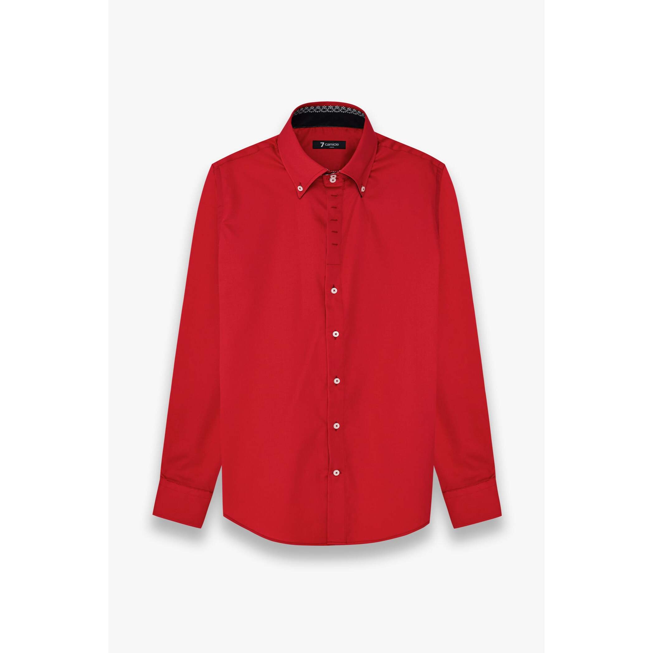 Camicia Uomo 2 Bottoni Button Down Slim Satin Unito Rosso
