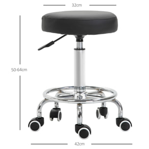 Vinsetto Tabouret à roulettes, tabouret de massage avec hauteur réglable 50-64 cm et assise rembourré, chaise de travail à roulettes pivotant 360°, pour salon de massage, tatouage, clinique, spa, noir