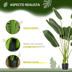 HOMCOM Planta Artificial Bananera de 160 cm con Maceta y 10 Hojas Realistas Planta Tropical Sintética para Decoración en Interior y Exterior Oficina Hogar Verde