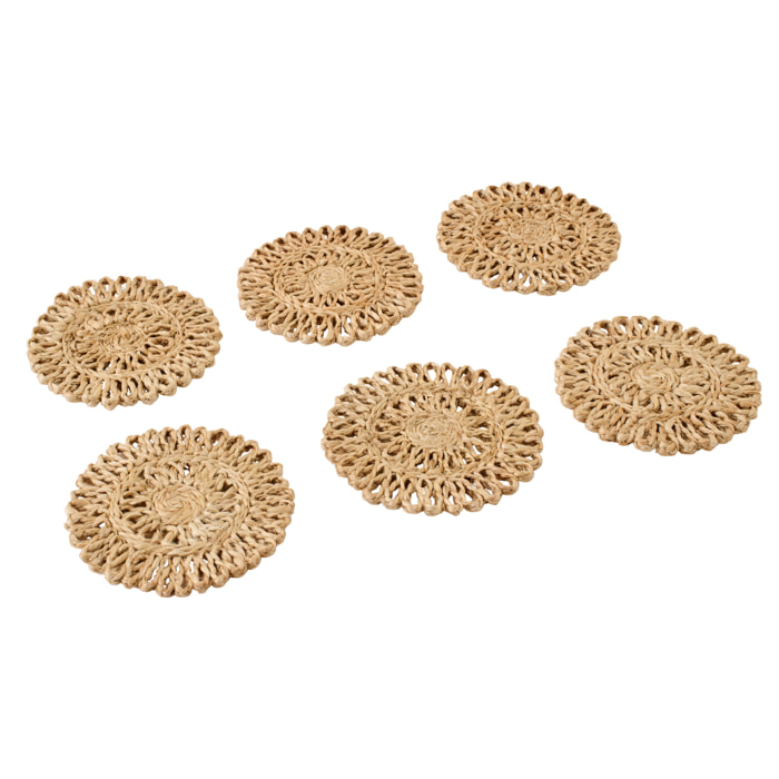 J-Line Dessous de verre Rond - jute - naturel - 2 sets de 6 pièces