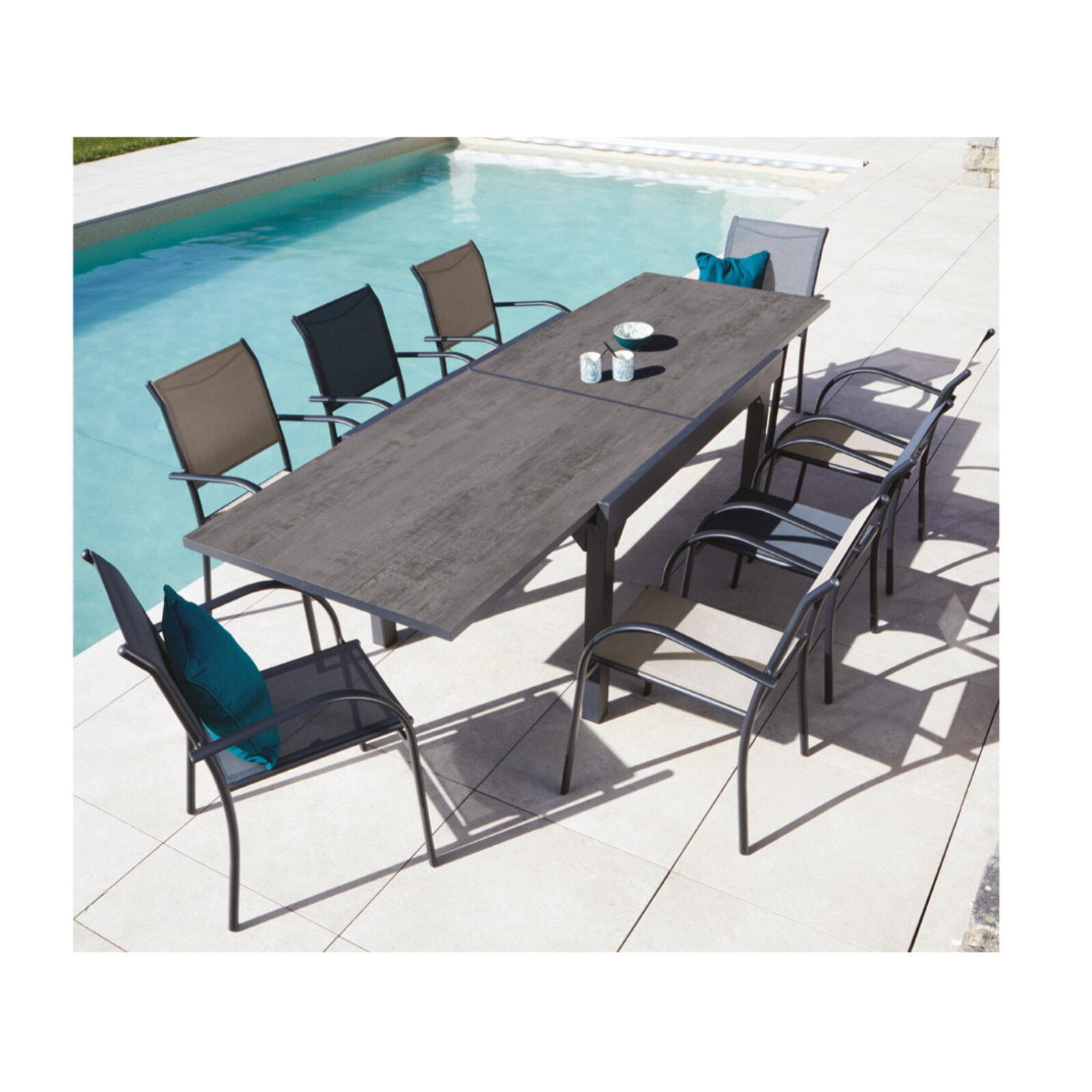 HONFLEUR XL SPC BEZIERS ardoise - Ensemble table et chaises de jardin  - gris et lin