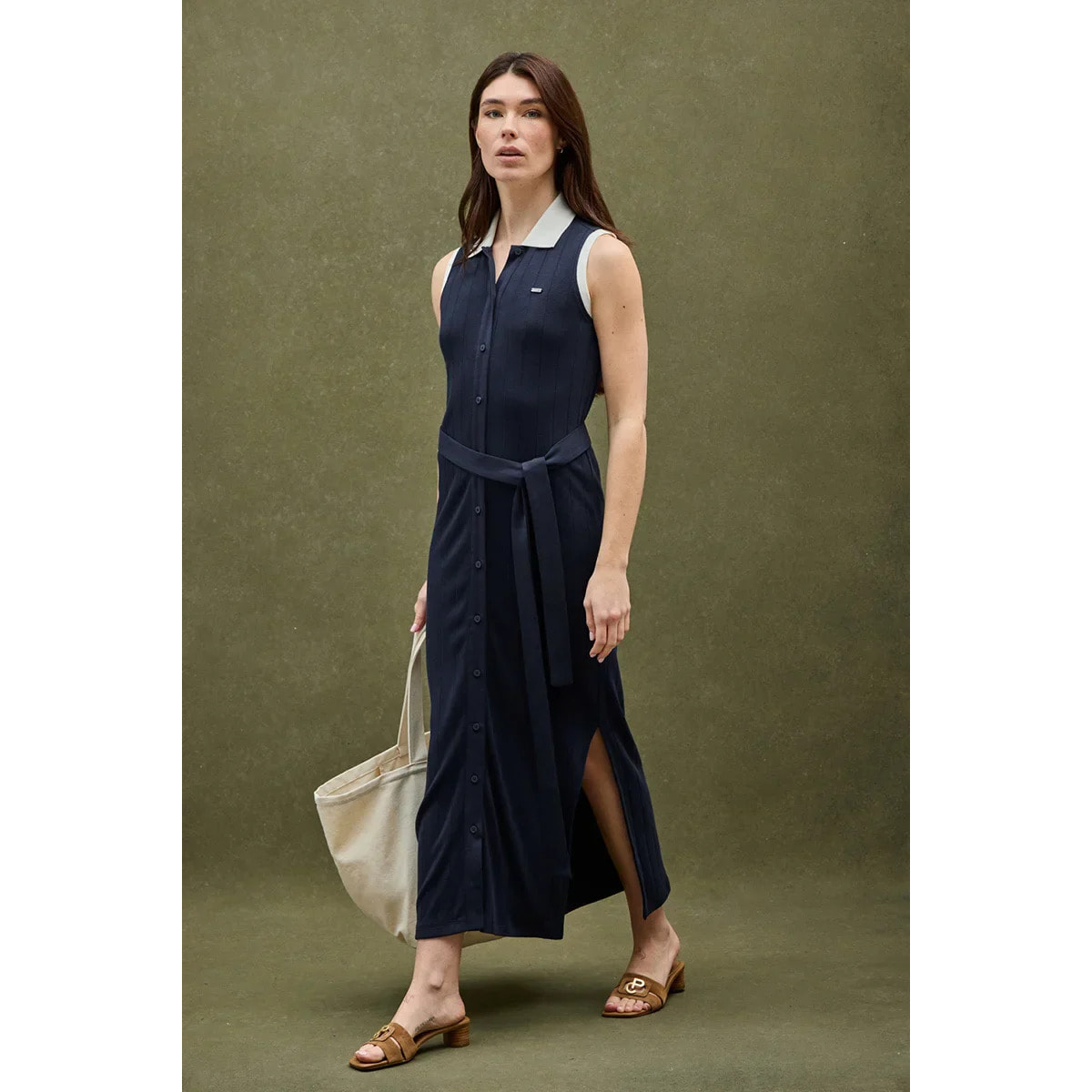 Vestido azul marino de canalé con lazada Polo Club