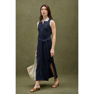 Vestido azul marino de canalé con lazada Polo Club