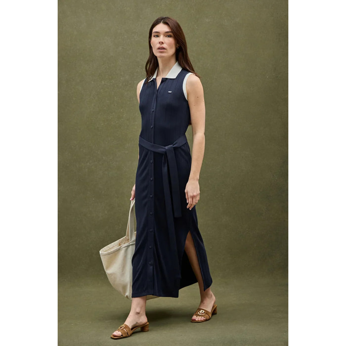 Vestido azul marino de canalé con lazada Polo Club
