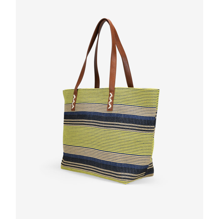 Bolso de hombro azul  en rafia con cremallera