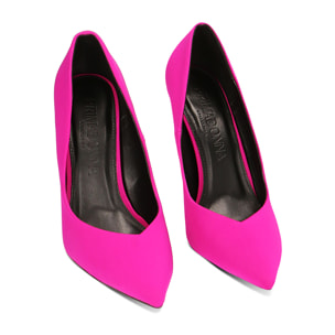 Décolleté fuxia en tejido, tacòn 8,5 cm