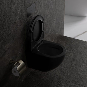 Fusion WC suspendu avec abattant SoftClose et fixations invisibles, rinçage Vortex, noir mat (SATFUS010RTORPBKM)